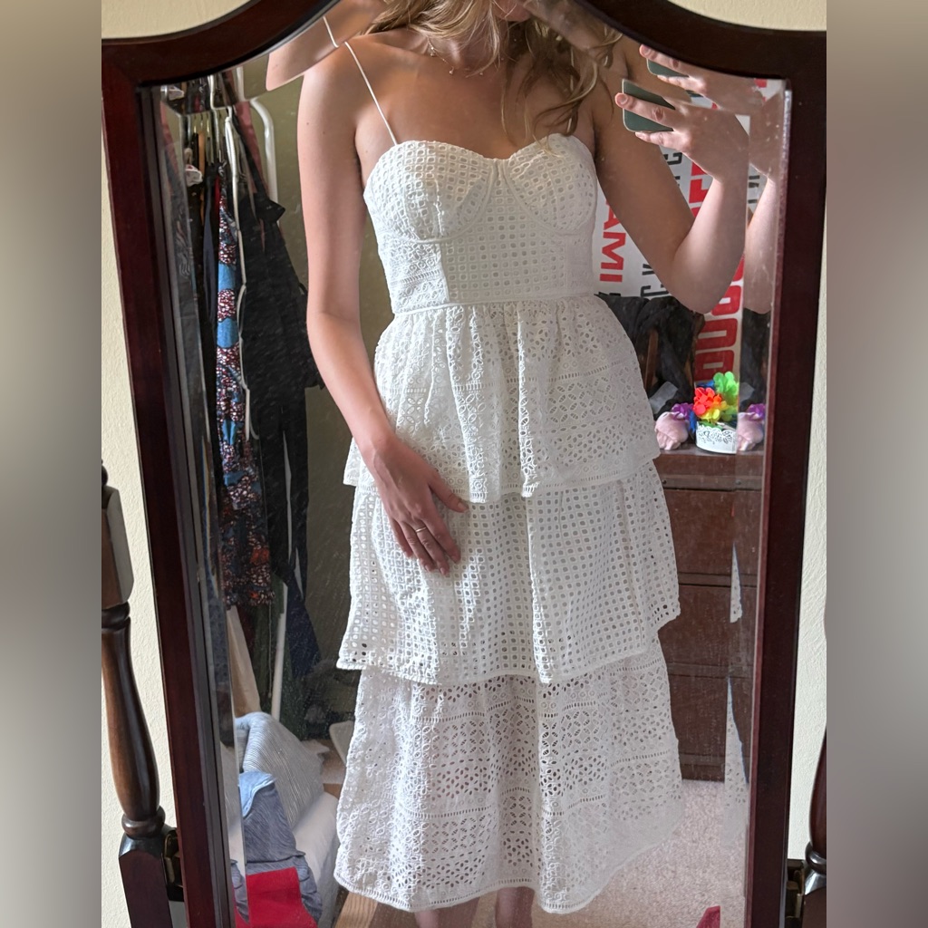 Nwt Self Portrait White Broderie Anglaise Midi Dress